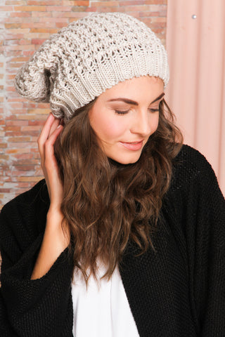 Beige Knitted Beanie Hat