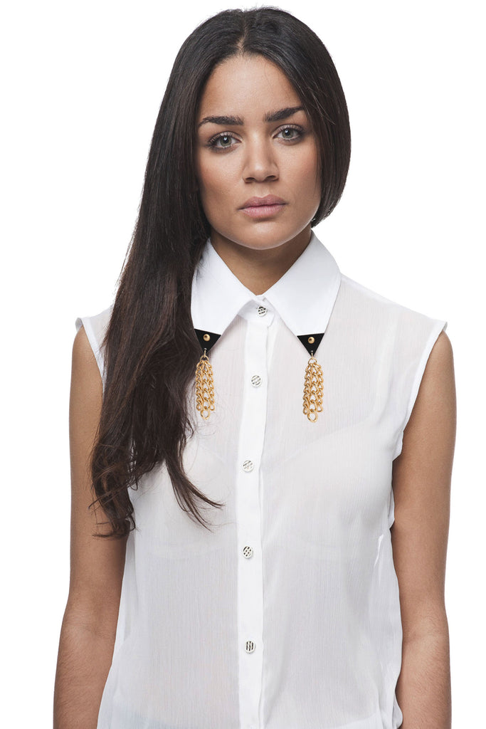 Black Leather Collar Tips with Chains