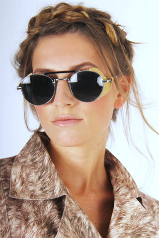 TECHNOTRONIC Metal and Beige Leather Sunglasses